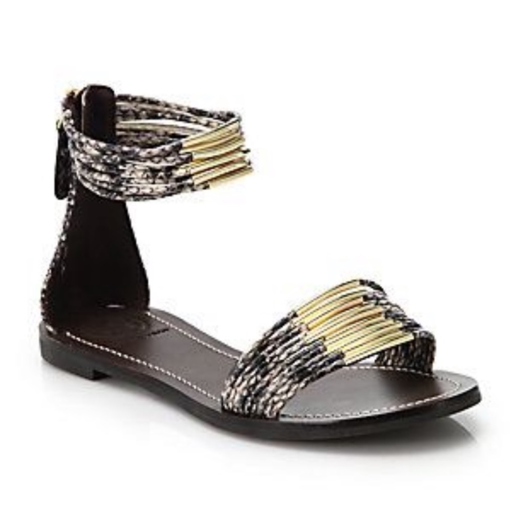 Tory Burch Embellished Snakeskin Sandals